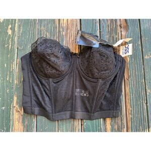 Vintage Lady Marlene Sears Black Lace Longline Bra Corset Strapless 45185 40C
